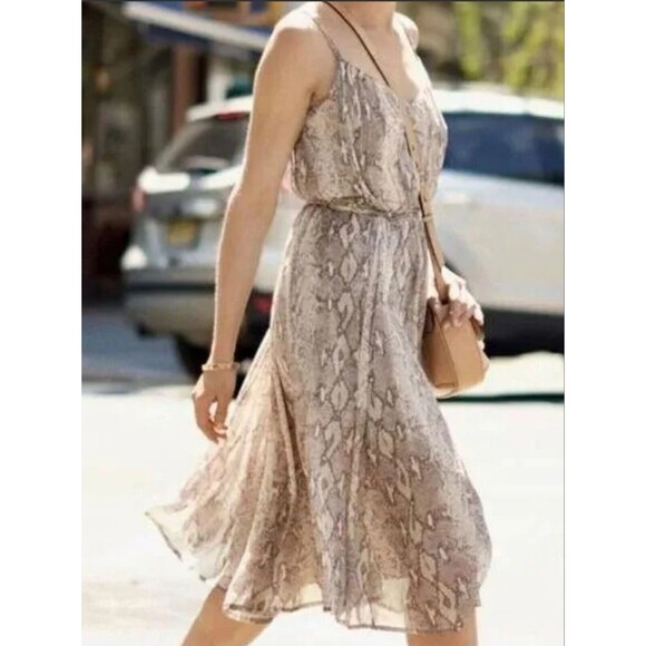 Banana Republic Spaghetti Strap Snake Print Dress Tan Small - Picture 4 of 9